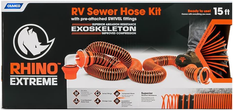 15' Sewer Hose Kit with Swivel Fit, Elbow, Caps G399439