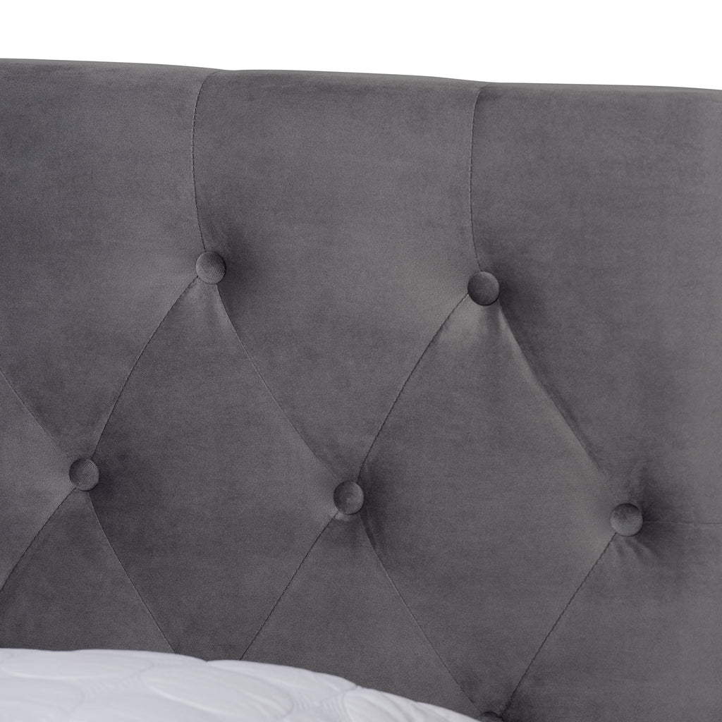 Grey Velvet Upholstered 2-Drawer King Size Platform Storage Bed Y469305