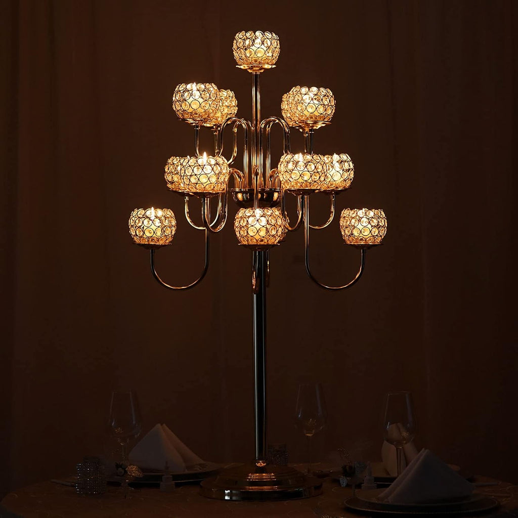 39.5 Gold Crystal Beaded 13 Arm Candelabra Candle Holder F561932