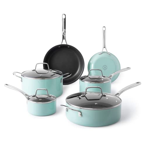 14 Piece Non-Stick Aluminum Cookware Set Black with Gold Handles Z197