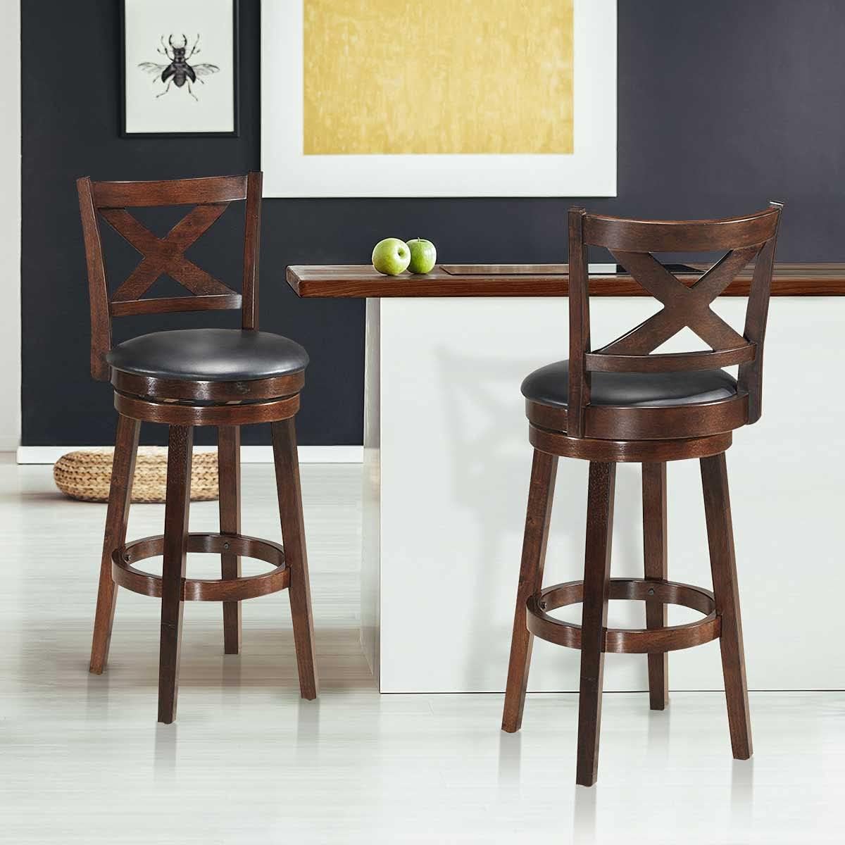 24 Inch Seat Height Cappuccino Bar Stool Set of 2 R8422