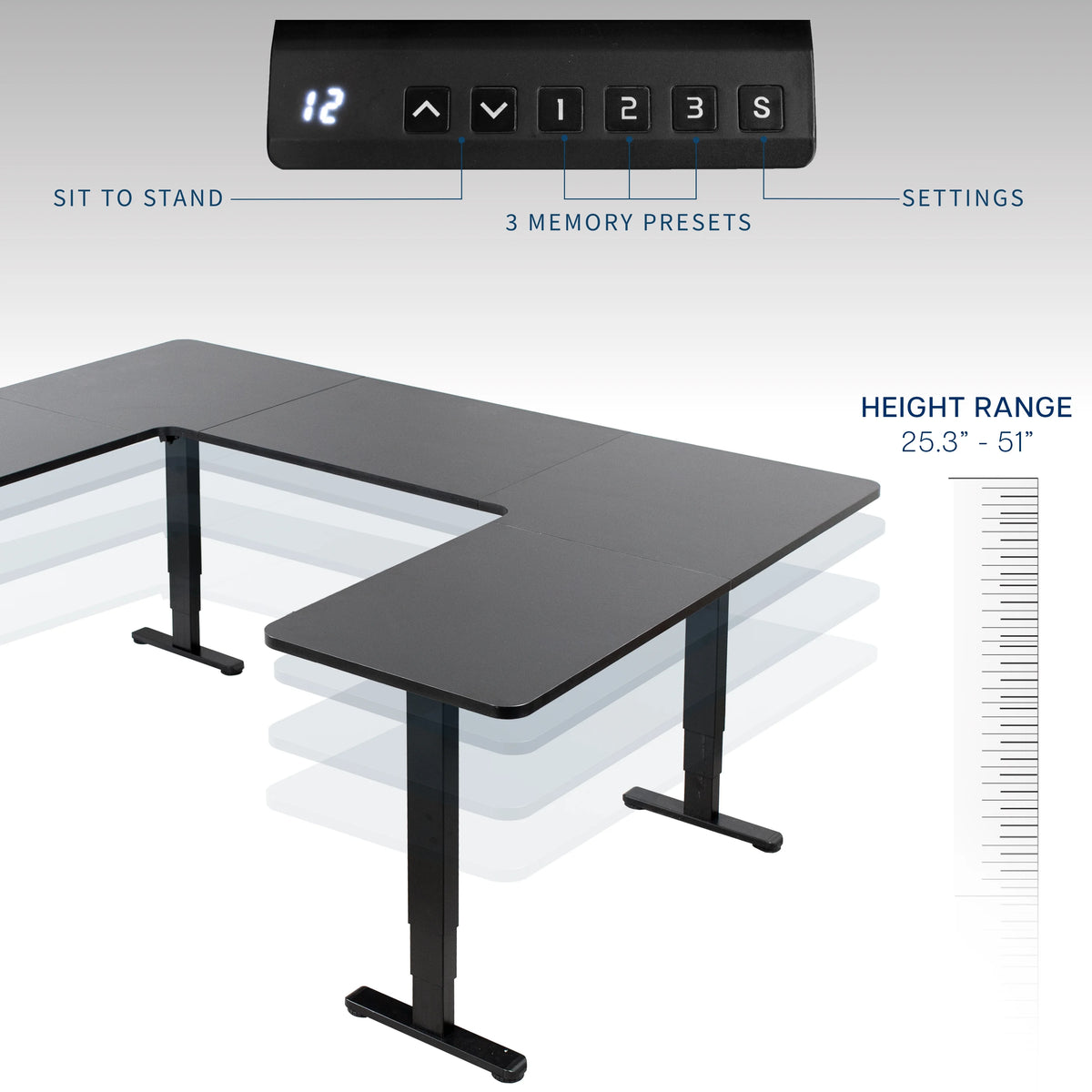 Black U-Shaped Height Adjustable Electric Standing Desk A163889