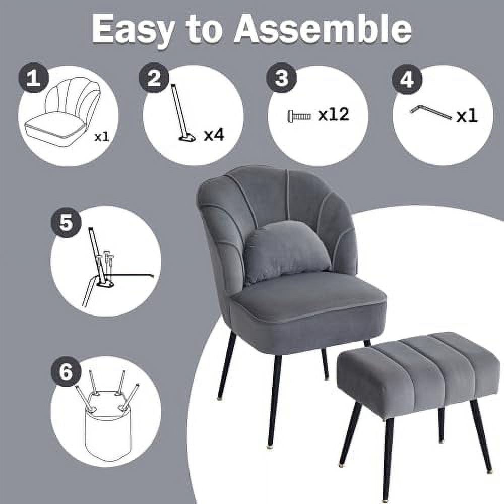 Beige Velvet Wingback Accent Chair with Ottoman F17942