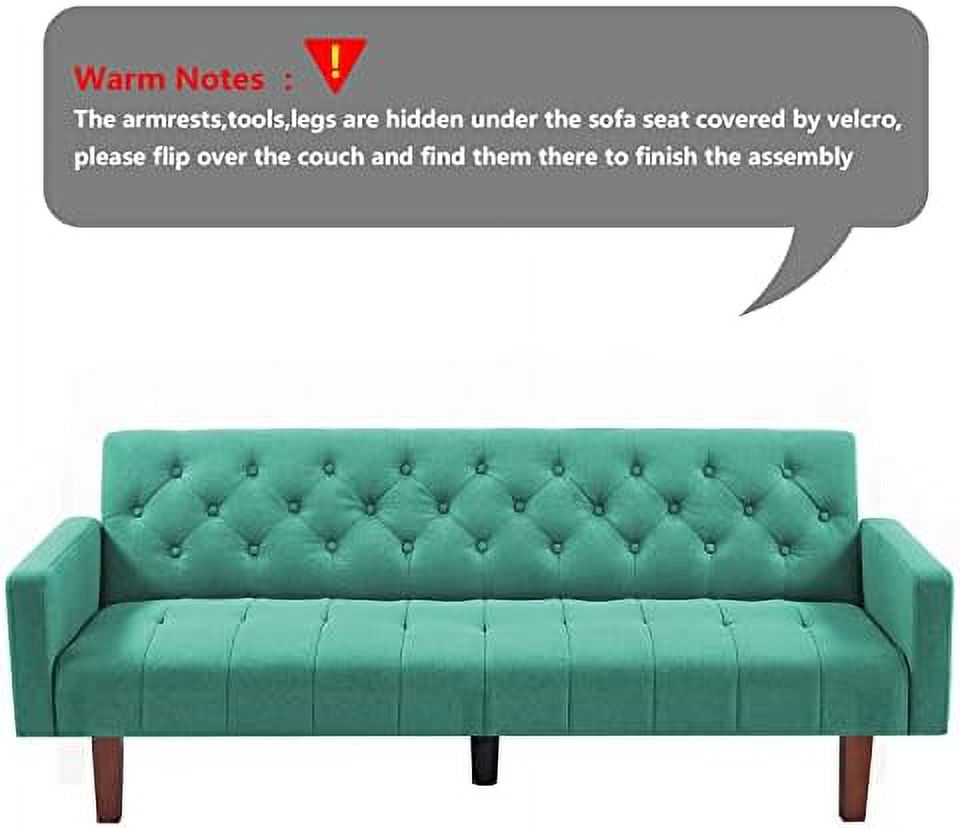 Beige Linen Upholstered Convertible Futon Sofa Bed 74" Tufted 3 Seater E39790