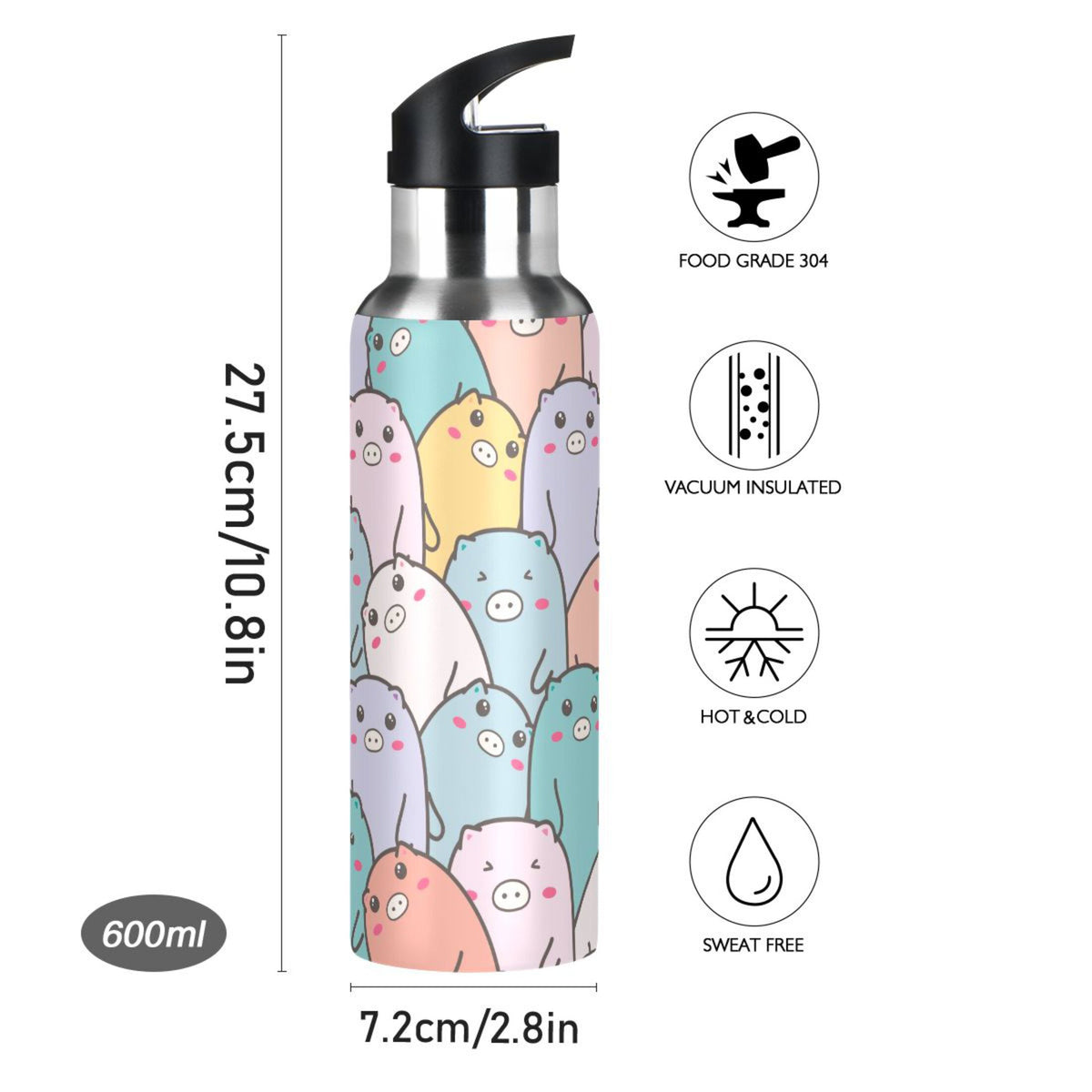 Stainless Steel Vacuum Insulated Water Bottle with Straw Lid 20 OZ E897