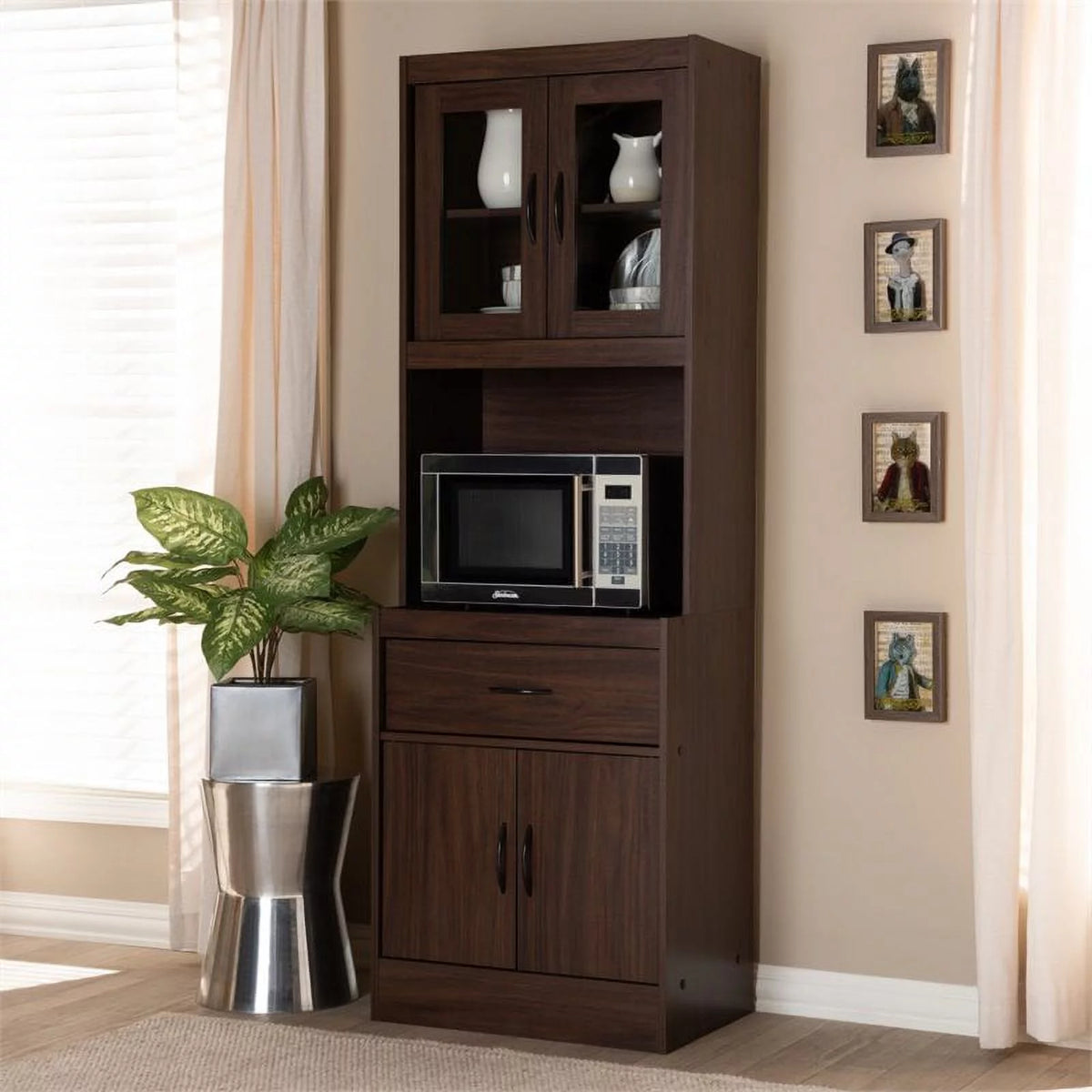 Kitchen Cabinet and Hutch in Dark Walnut N37567