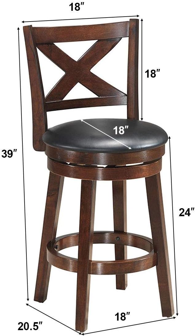 24 Inch Seat Height Cappuccino Bar Stool Set of 2 R8422