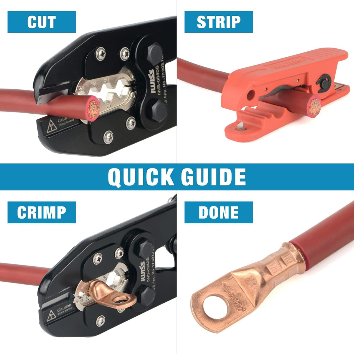 Battery Cable Crimping Tool Kit with Radial Wire Stripper V4919