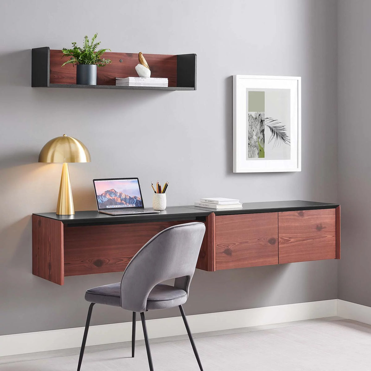 38" Wall-Mount Office Desk with Cabinet and Shelf Z8294