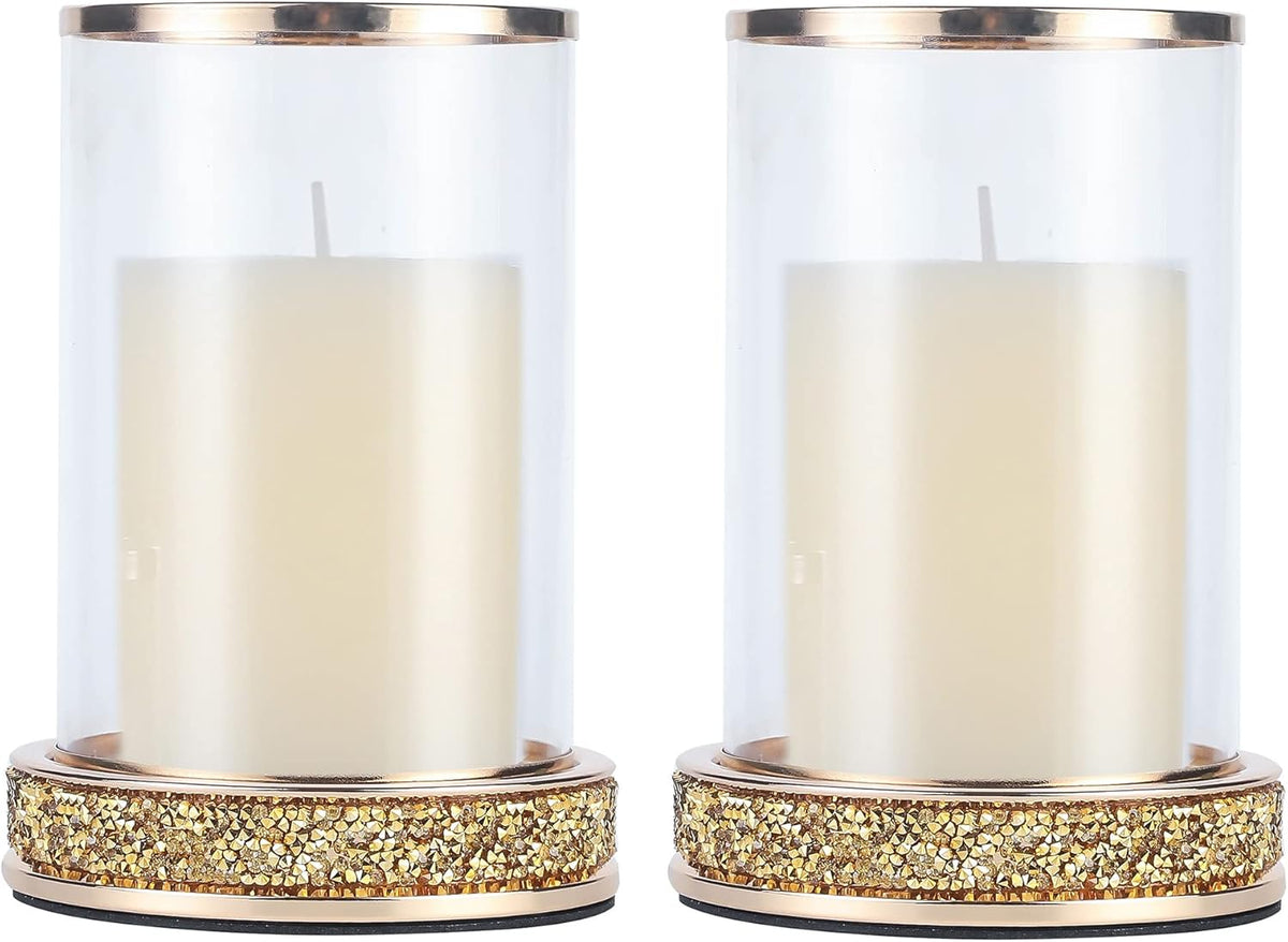 2 Pieces Silver Metal Candle Holder with Glass Hurricane Lid W20366