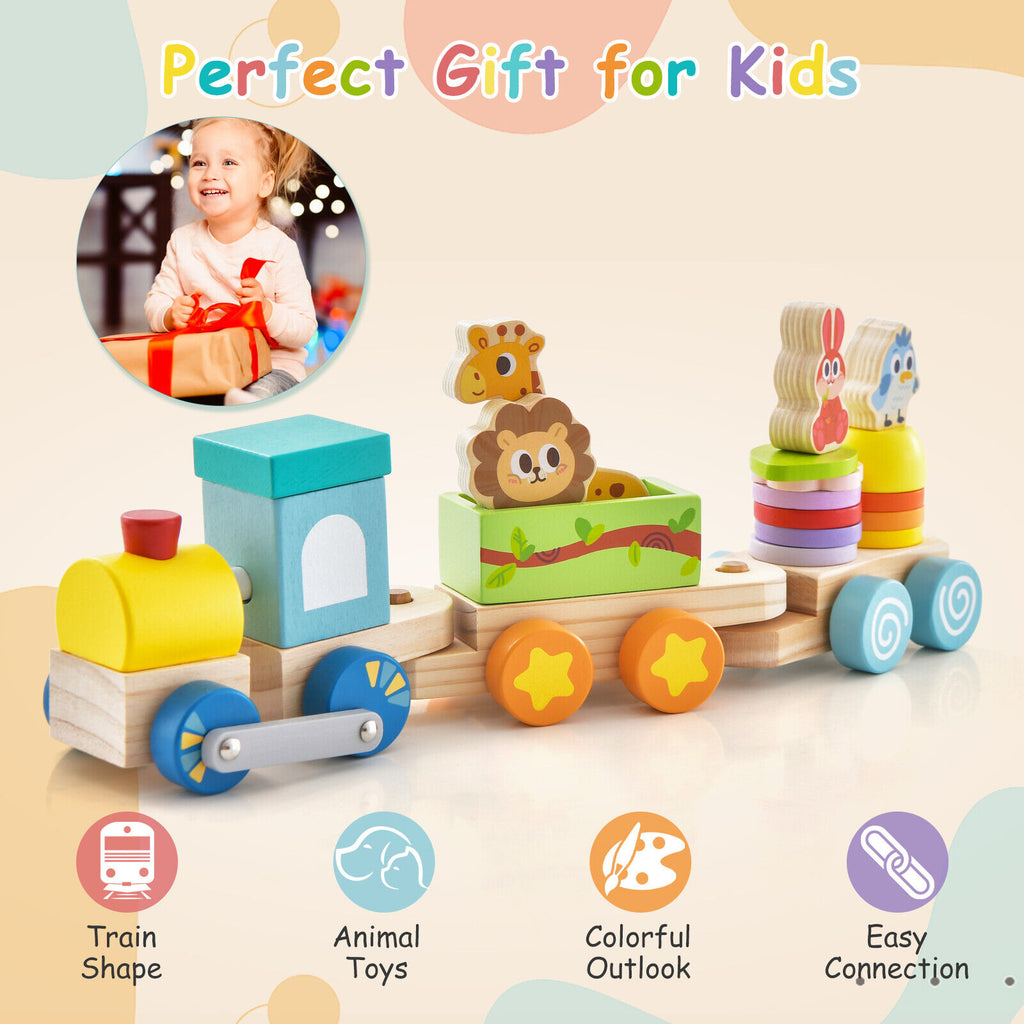 Wooden Stackable Train Set with Animal Toys & Locomotive C387023