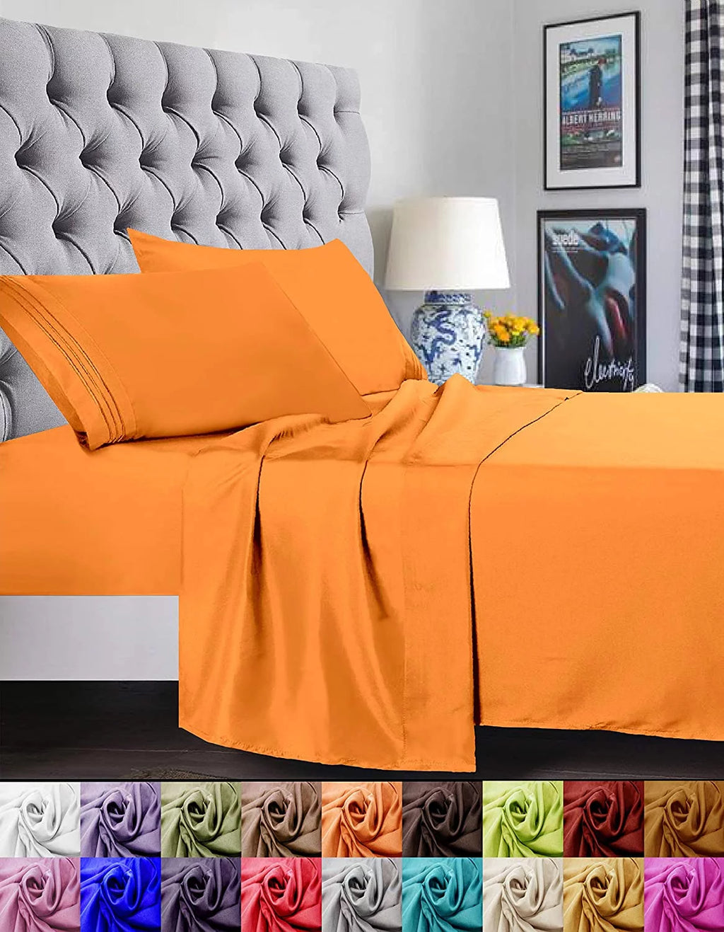 Super Soft Microfiber Bed Sheet Set with 14-inch Deep Pockets Full Orange P910185