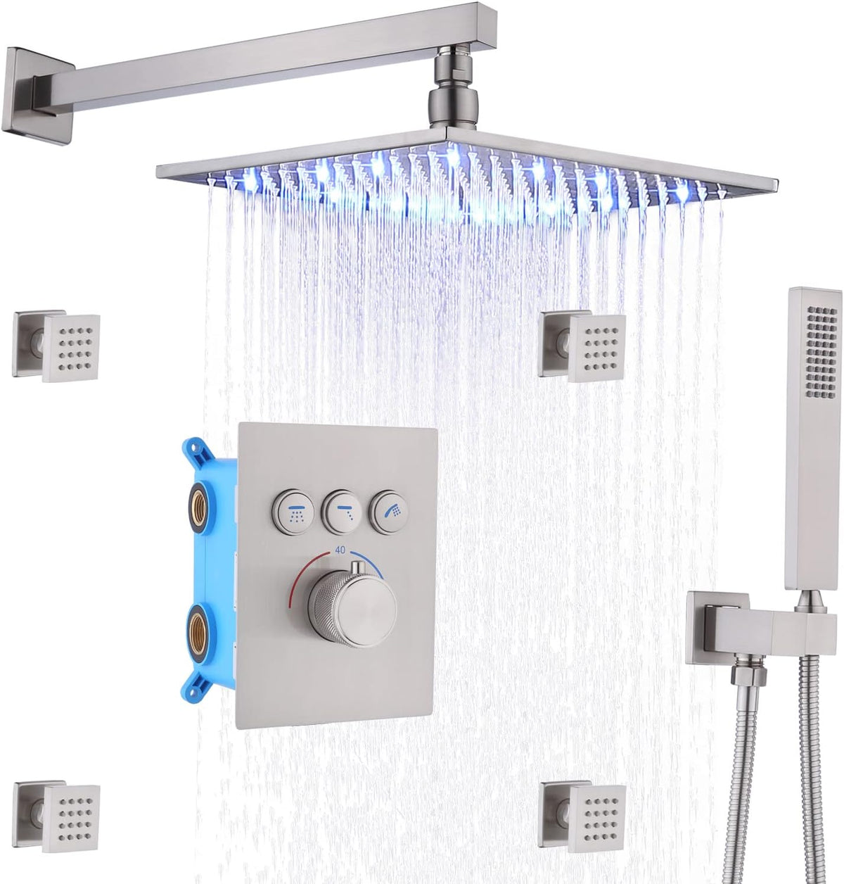 12 Inch Matte Black Brass Shower Faucet Fixture Combo Set I344
