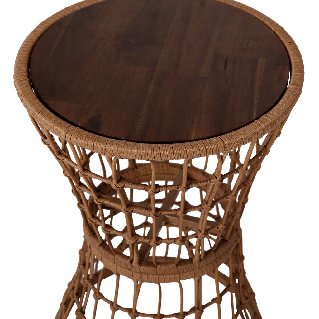 Indoor/Outdoor Natural Finish Rattan Rope Table with Acacia Wood Top J1741