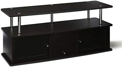 47 TV Stand Entertainment Console with 3 Storage Cabinets in Black and Stainless Steel F108265