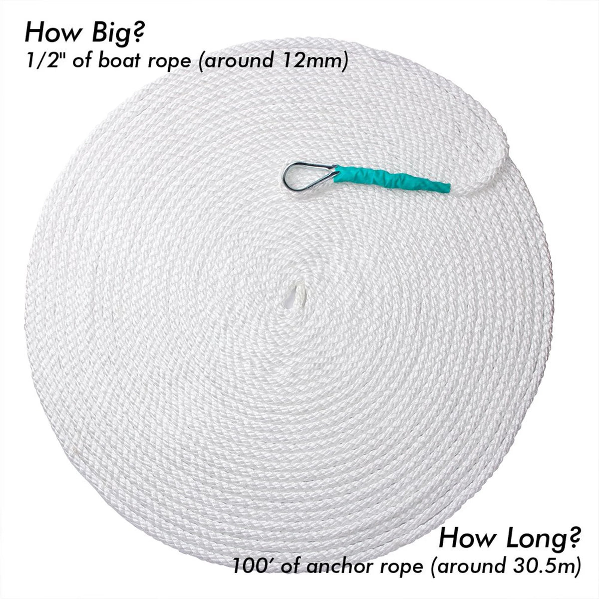 1/2 inch Nylon Boat Anchor Rope 100 feet Three Strand Line R75354