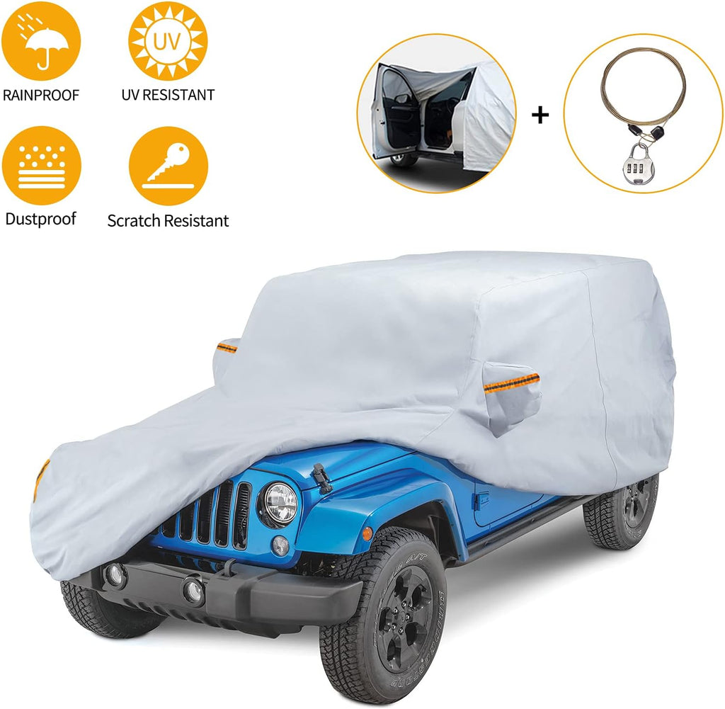 Waterproof Car Cover with Driver Door Zipper Lock Cable F66972