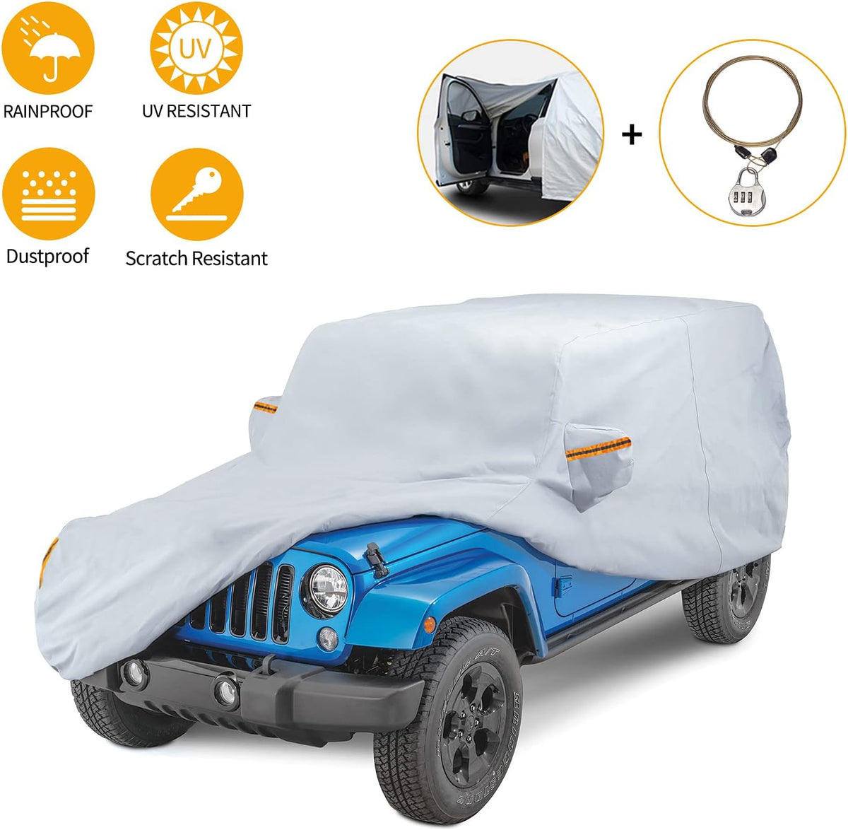 Waterproof Car Cover with Driver Door Zipper Lock Cable F66972