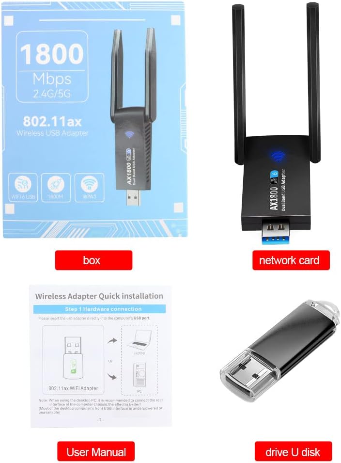 WiFi 6 USB 3.0 Adapter ax1800 802.11ax Dual Band Wireless Network Card Pack of 2 O80055