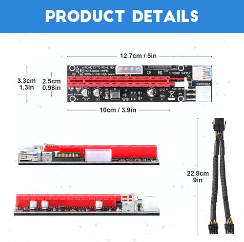 12 Pieces PCI-e Riser Express Cable Set 1X to 16X GPU Adapter Extension Cable USB 3.0 and VGA 8 Pin Female to Dual 8 Pin Male Splitter Braided Sleeved Cable Powered Riser Adapter Card Pack of 2 R124