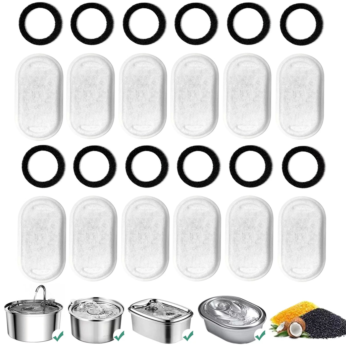 12 Carbon Filters + 12 Sponges Replacement Filters for Pet Drinking Fountains F700843