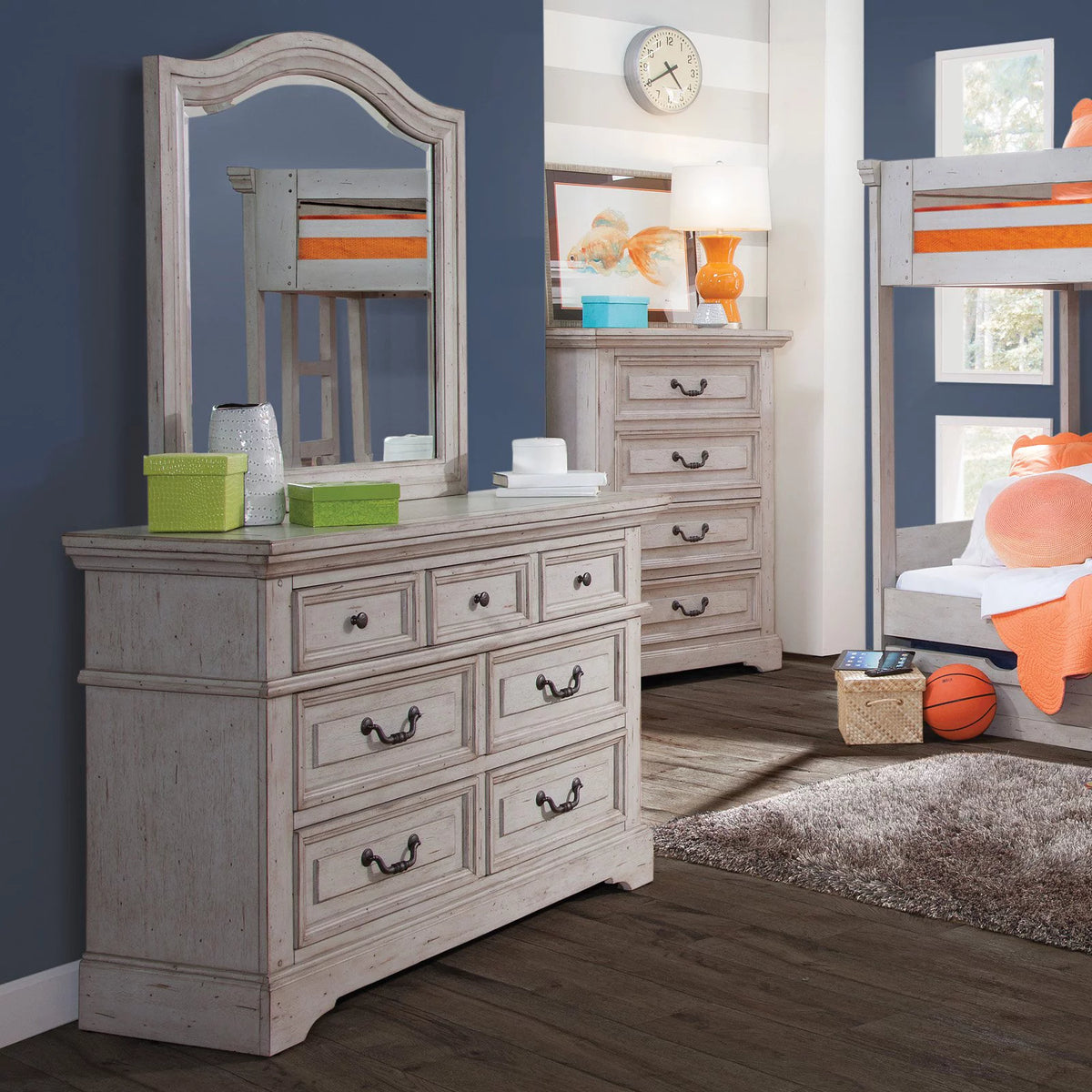 Antique Gray 7 Drawer Double Dresser C9228