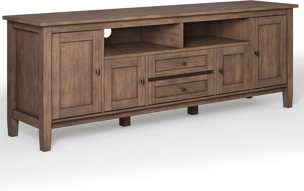 72 inch Wide Rustic Natural Aged Brown Solid Wood TV Media Stand R61838