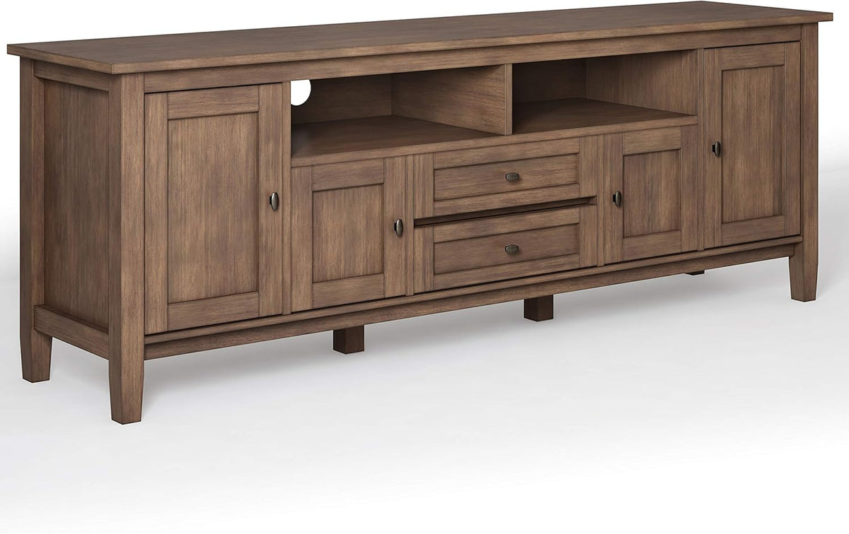 72 inch Wide Rustic Natural Aged Brown Solid Wood TV Media Stand R61838