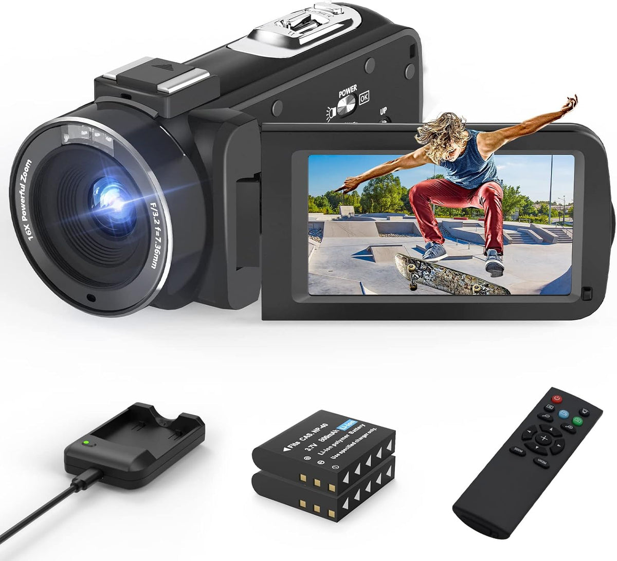 2.7K 30FPS 36MP 3.0 Inch IPS Touch Screen Camcorder with 2.4G Remote Control and Battery Charger G187676