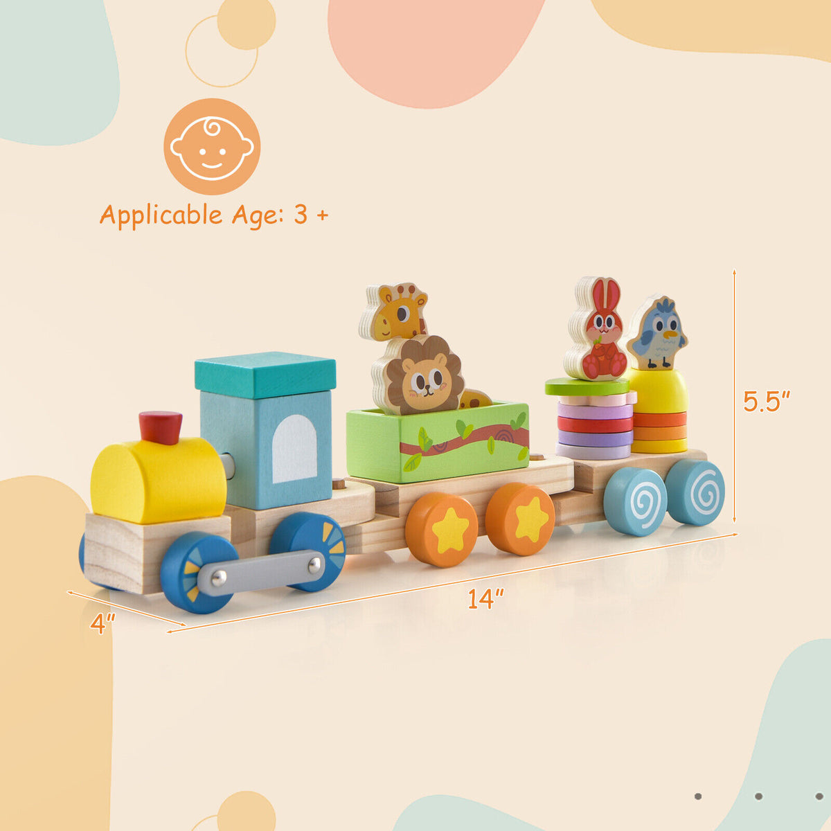 Wooden Stackable Train Set with Animal Toys & Locomotive C387023