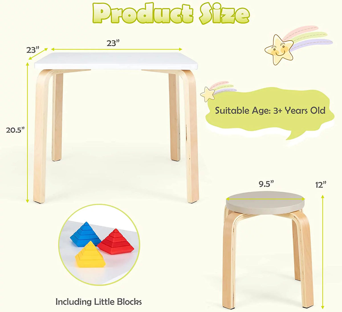 Kids Wooden Table and Stool Set, 5-Piece D646