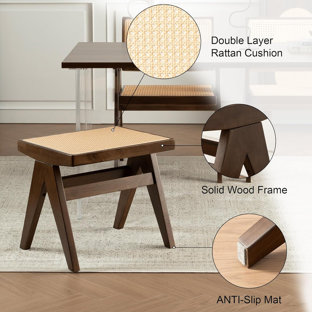 Rattan Ottoman Stool 18" High with Rubberwood X Legs T234