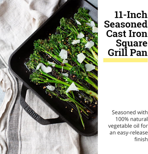 11 in Pre-Seasoned Cast Iron Square Grill Pan W806