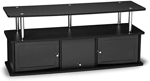 47 TV Stand Entertainment Console with 3 Storage Cabinets in Black and Stainless Steel F108265