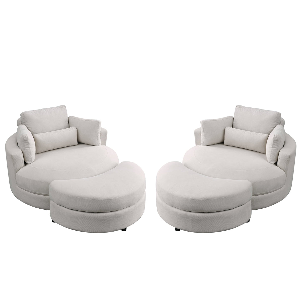 2PCS Linen Fabric Swivel Accent Barrel Chair with Storage Ottoman J7609
