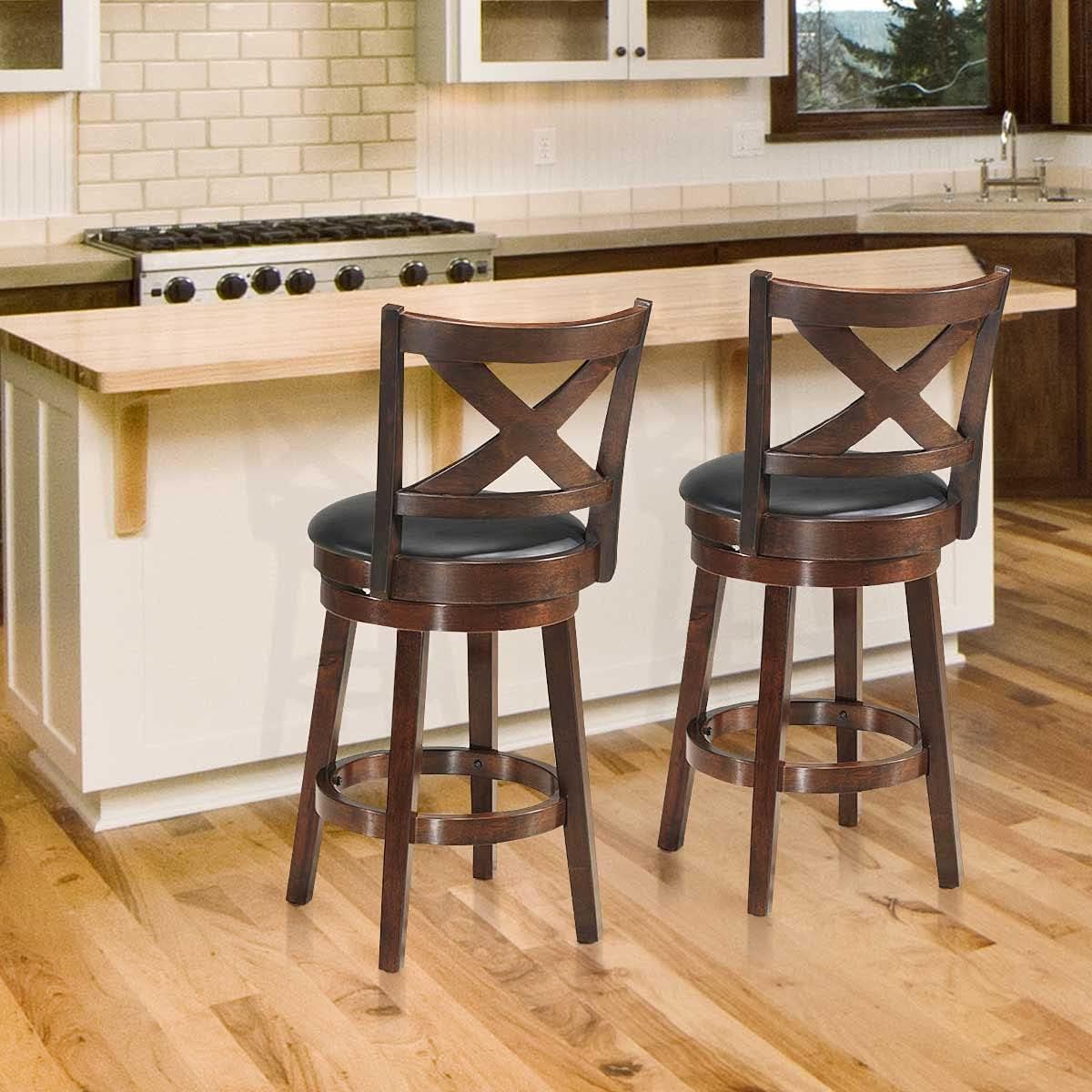 24 Inch Seat Height Cappuccino Bar Stool Set of 2 R8422