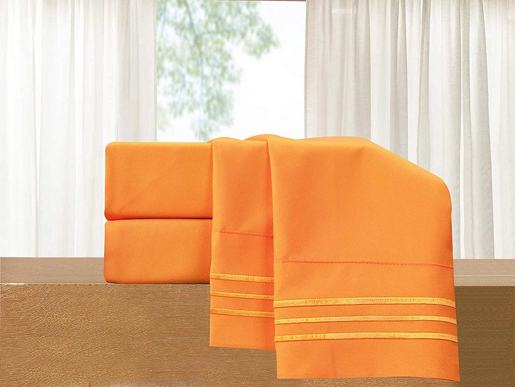 Super Soft Microfiber Bed Sheet Set with 14-inch Deep Pockets Full Orange P910185