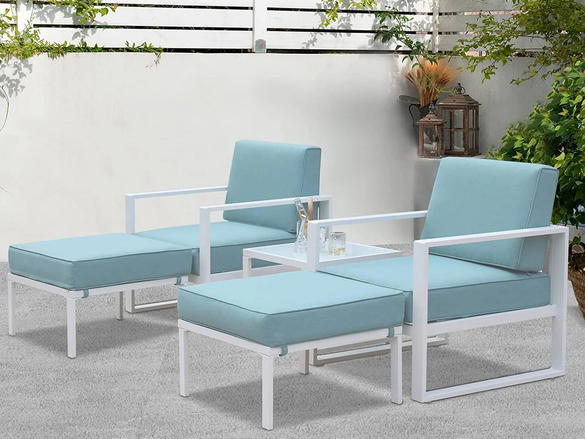 5 Pcs Patio Furniture Set Aluminum Frame Outdoor Sectional Sofa with Ottomans and Coffee, White K981979