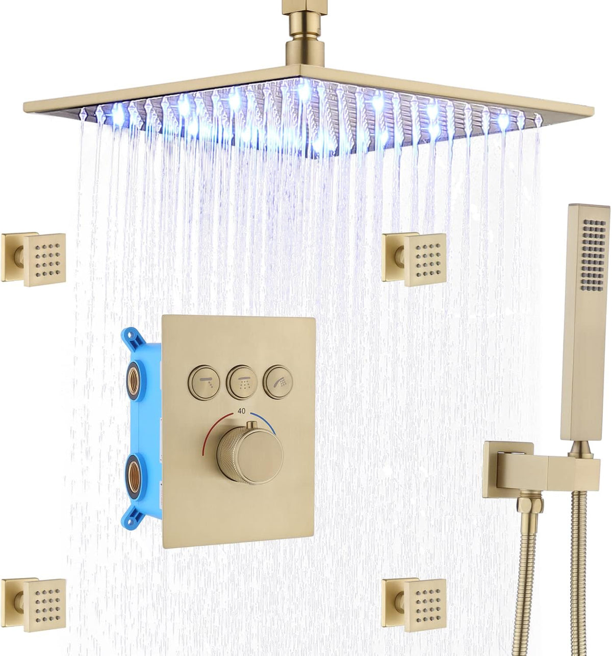12 Inch Matte Black Brass Shower Faucet Fixture Combo Set I344