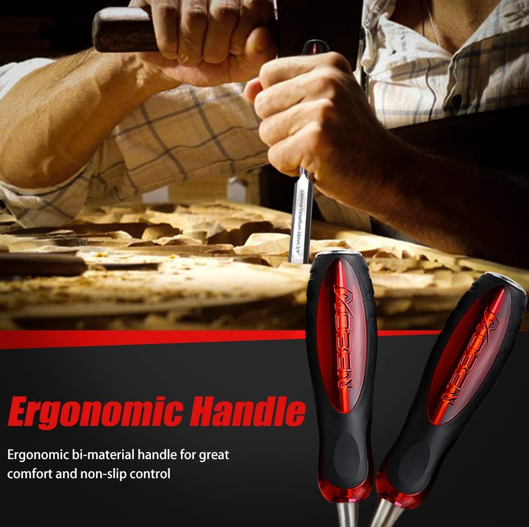 12 pc Wood Chisel Set Heat-Treated Cr-V Alloy Blades Woodworking Tools Q6928