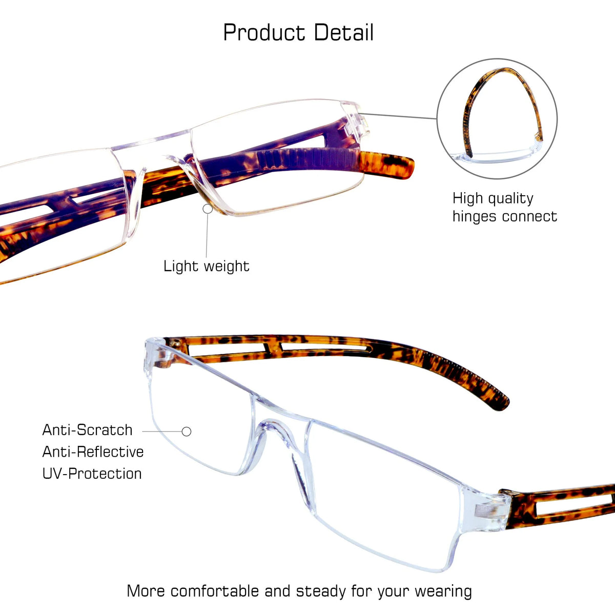 5 Pairs Blue Light Blocking Square Reading Glasses, +4.00 Magnification R90414