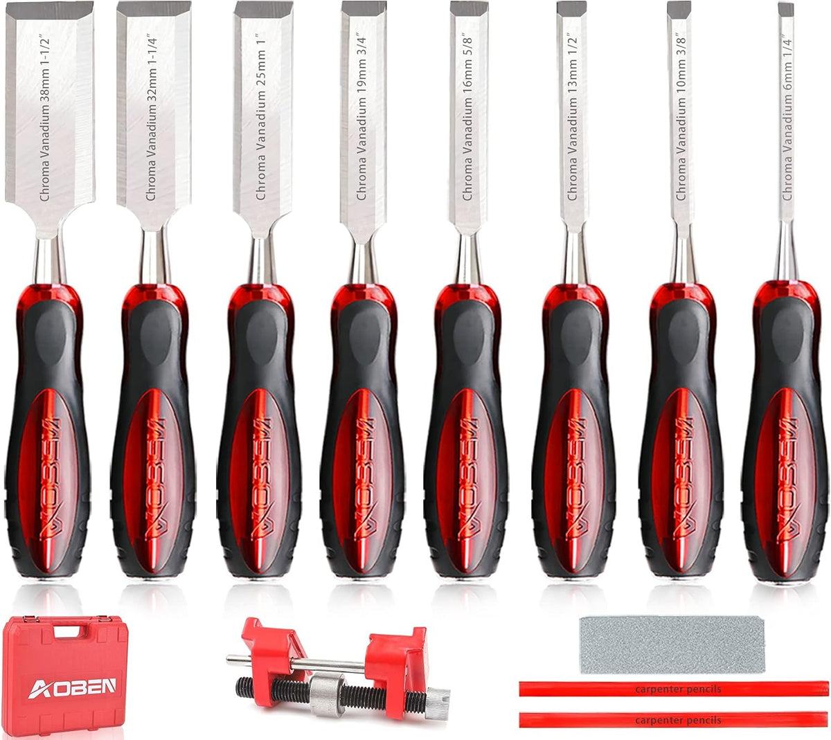 12 pc Wood Chisel Set Heat-Treated Cr-V Alloy Blades Woodworking Tools Q6928