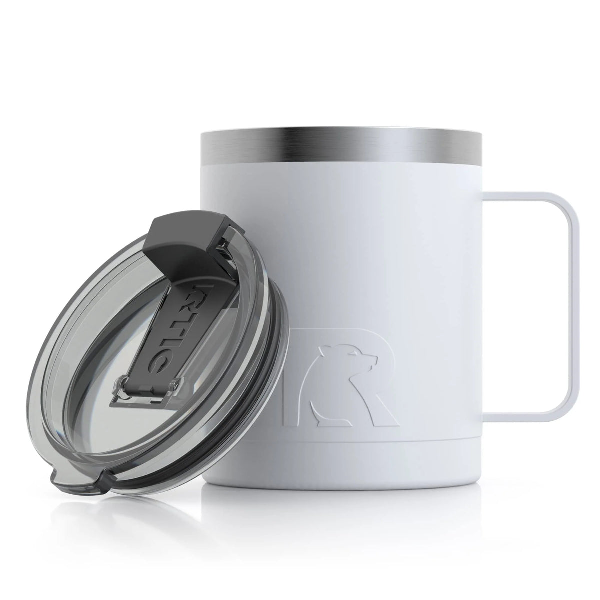 White 12oz Stainless Steel Insulated Coffee Mug with Handle and Lid G59512