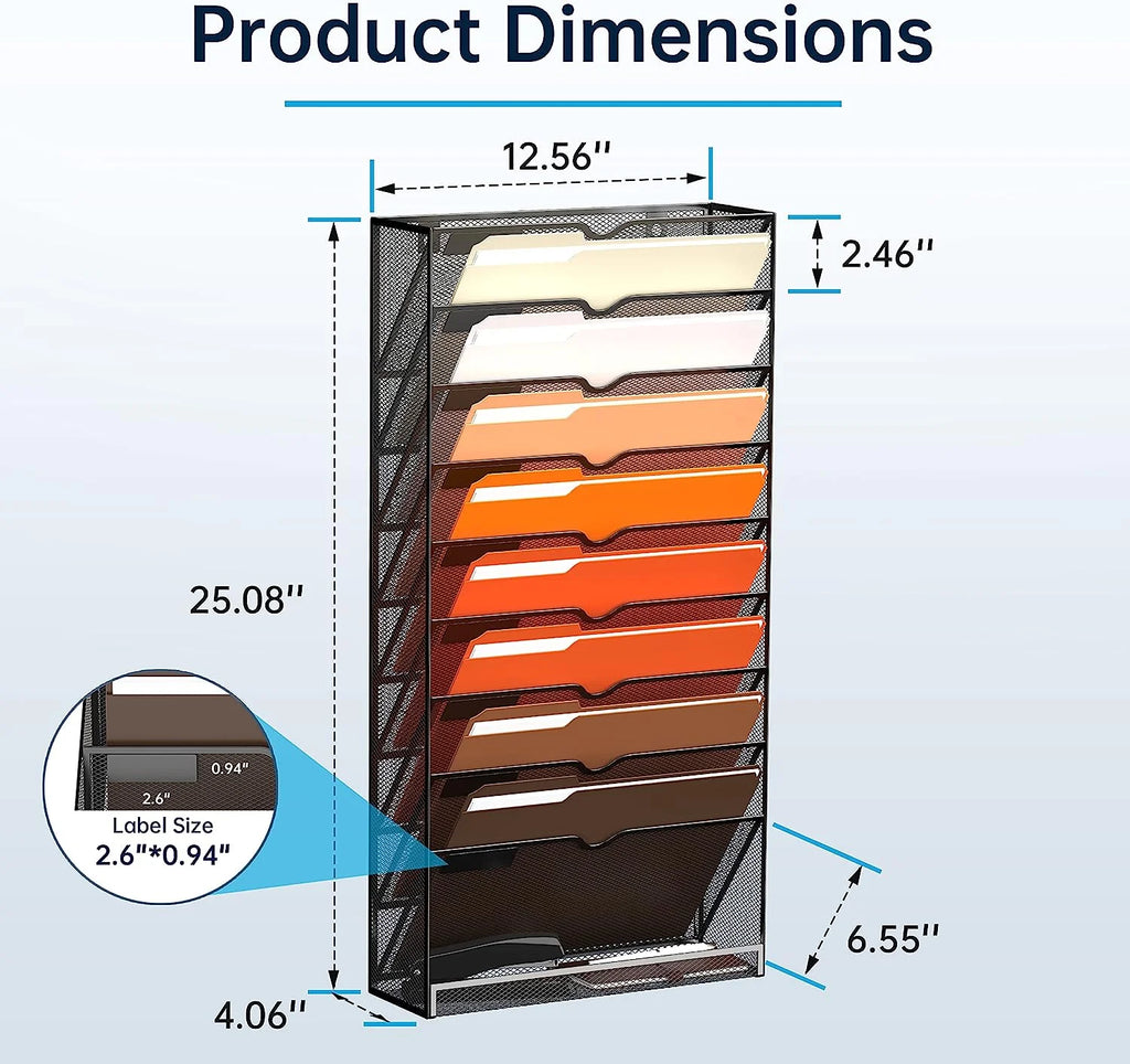 Black 10-Tier Desktop Organizer Wall File Holder S9257