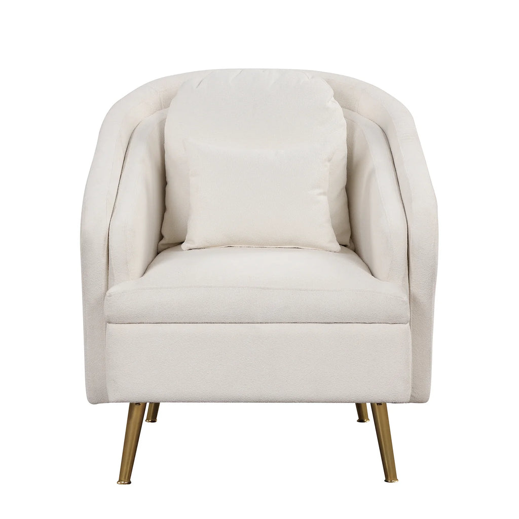 White Velvet Barrel Accent Chair with Pillow B41429