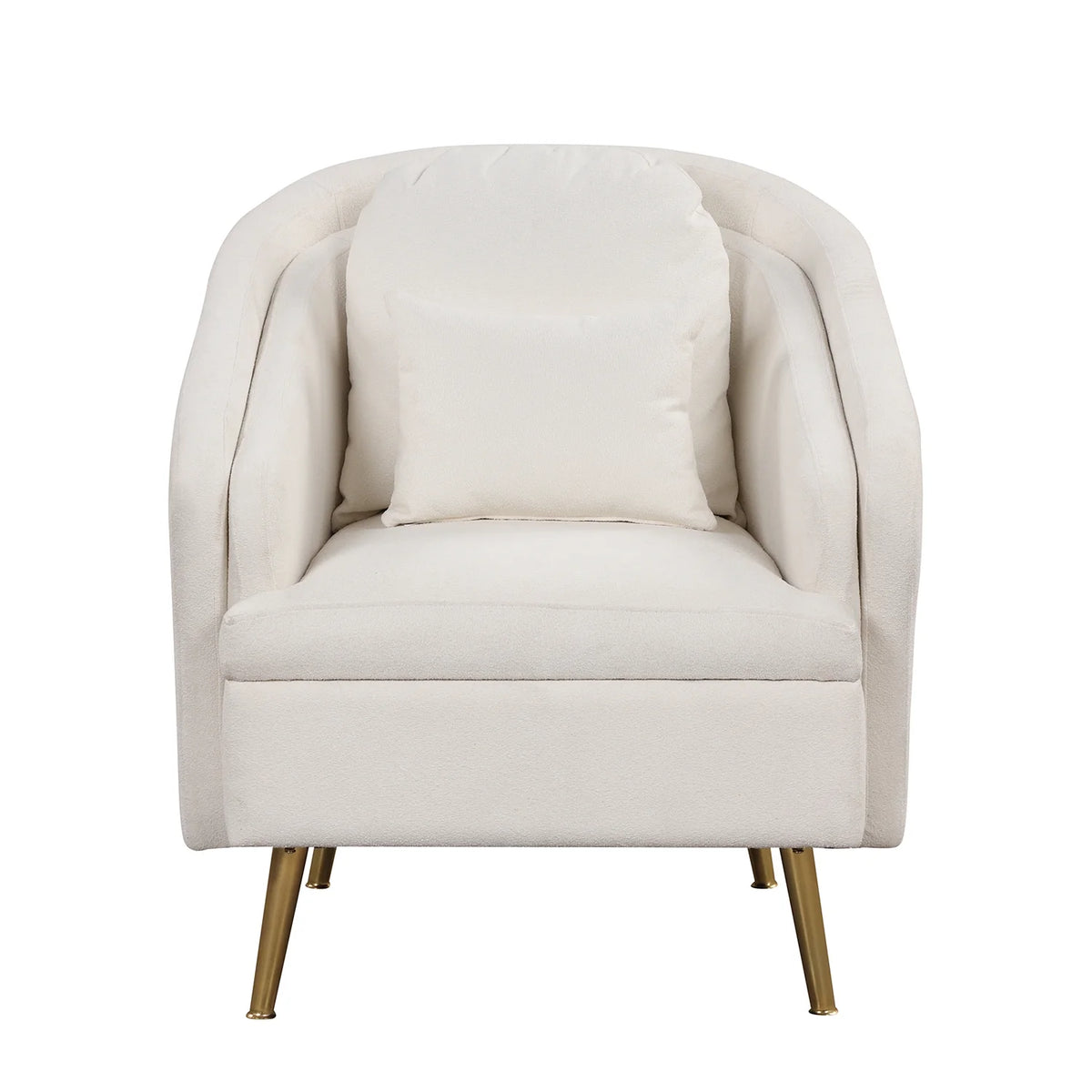 White Velvet Barrel Accent Chair with Pillow B41429