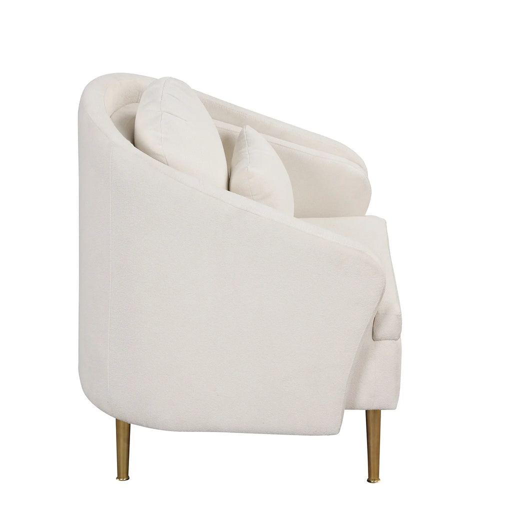 White Velvet Barrel Accent Chair with Pillow B41429