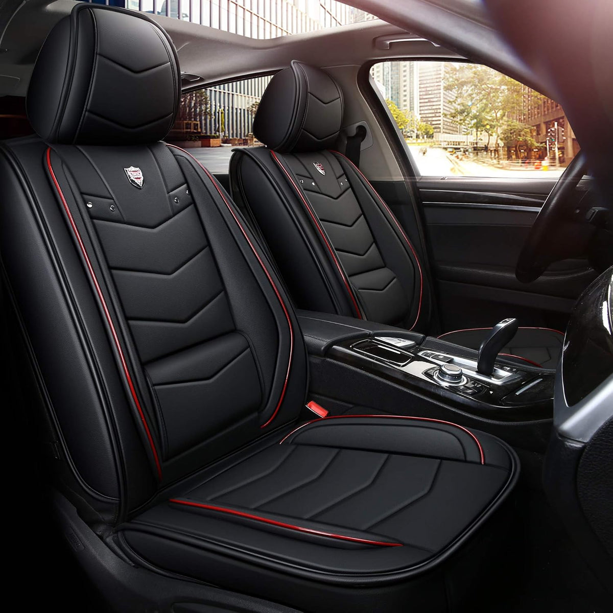 Black with White Trim Full Set Car Seat Cover P213