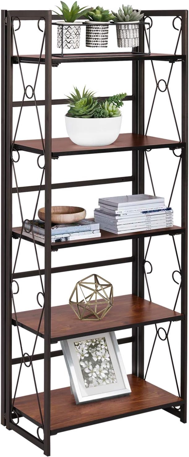5 Shelf Folding Bookcase with Metal Frame X837934