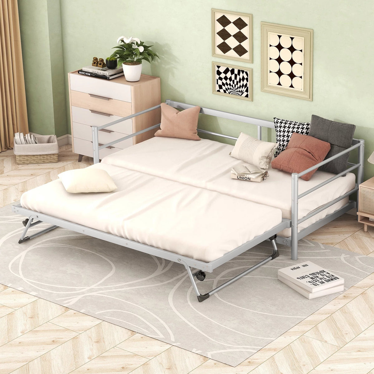 Metal Daybed with Trundle Twin Silver U84650